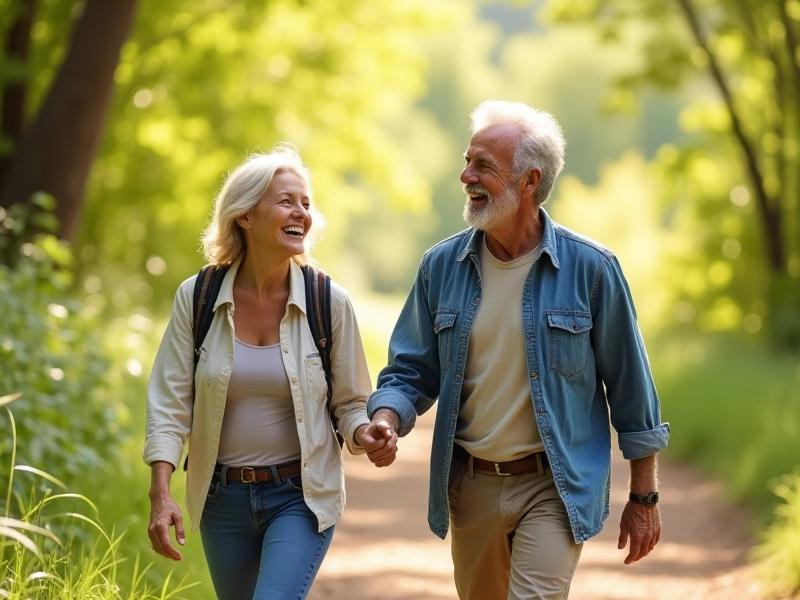 Senior adult couple enjoying a vibrant, active outdoor life, symbolizing healthy aging